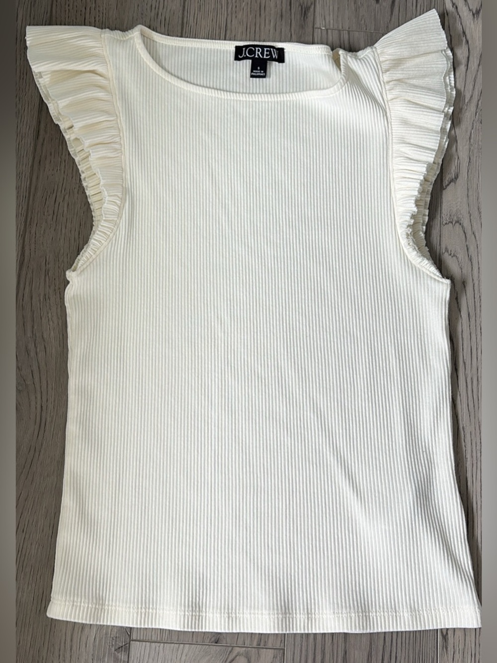 J. Crew Cream Ribbed Tank with Ruffle Cap Sleeves